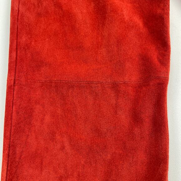 Chico's Design Suede Leather Pants Orange Straight Leg High Rise Size 12 (2.5) - Picture 5 of 12
